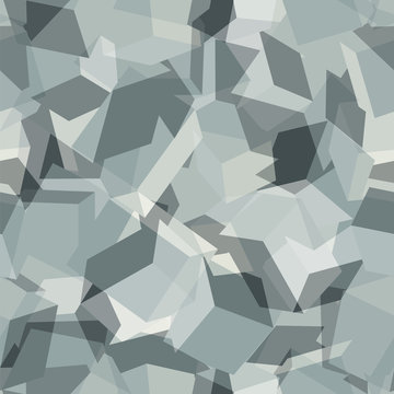 Seamless pattern with geometric camouflage in light grey colors. Vector modern abstract background.