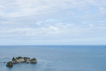 Fototapeta na wymiar small island on blue Tasman sea in New Zealand