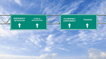 road sign to Emergency Management