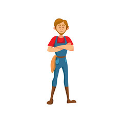 Male farmer standing with folded hands cartoon vector Illustration