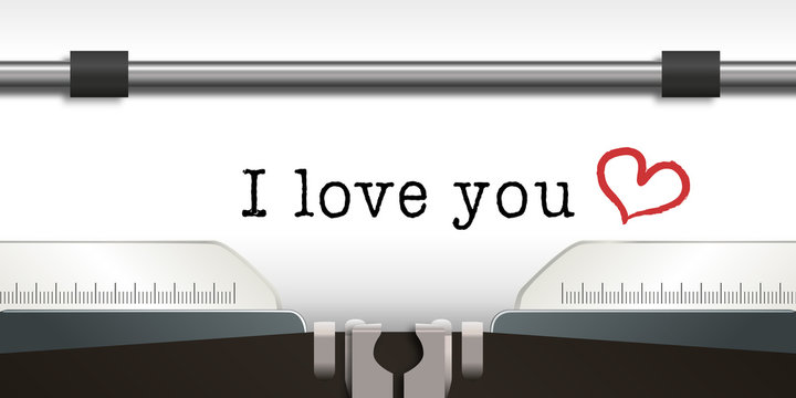 I love you, amour - amoureux - romantique -message - St Valentin - aimer - concept - cœur -machine à écrire
