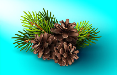 Stock illustration of Christmas tree branches with pine cones
