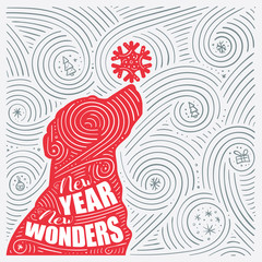 Winter Card. The Lettering - New Year New Wonders. New Year Of The Dog / Christmas Design.