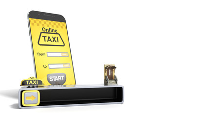 concept of a quick taxi order from a mobile phone 3d render on white