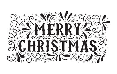 Vector decorative christmas lettering. Black and white christmas card. Greeting card