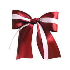 Vector red and white shiny satin bow. Greeting decorative element. Realistic gradient mesh red and white  bow
