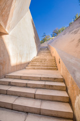 concrete design and modern stairs public pedestrian access to go up to the upper side of the city of Toledo, Spain, Europe
