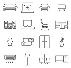 Living Room Furniture Icons Thin Line Vector Illustration Set