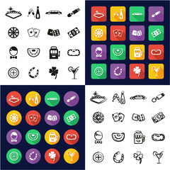 Las Vegas All in One Icons Black & White Color Flat Design Freehand Set