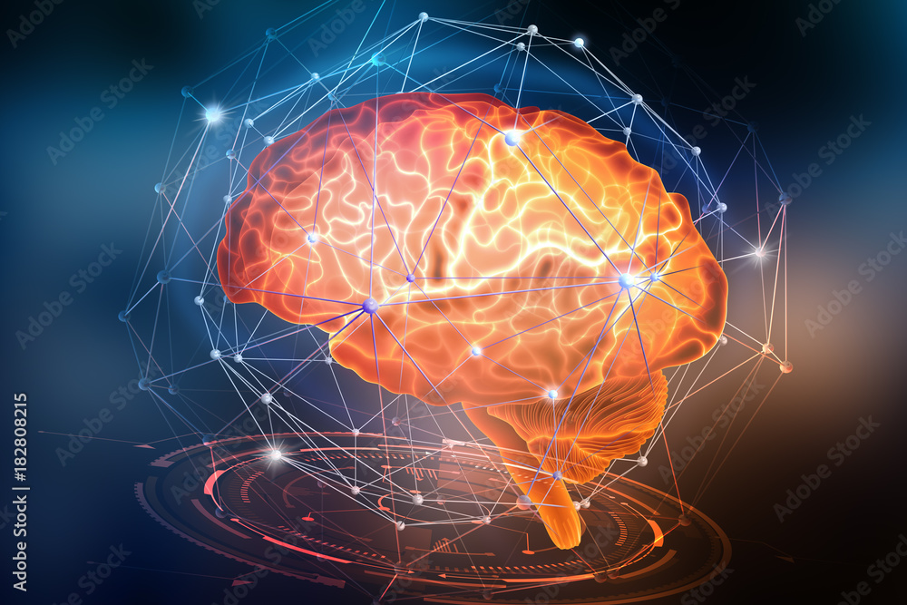 Leinwandbilder Artificial neural network. Computer intelligence based on the nerve cells of the human brain. Modern design concept on the topic of artificial intelligence. 3D illustration