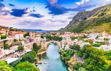 Raamstickers Stari Most Mostar, Stari Most-brug in Bosnië en Herzegovina
