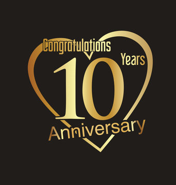 Anniversary golden badge with golden ribbon 10 years vector 