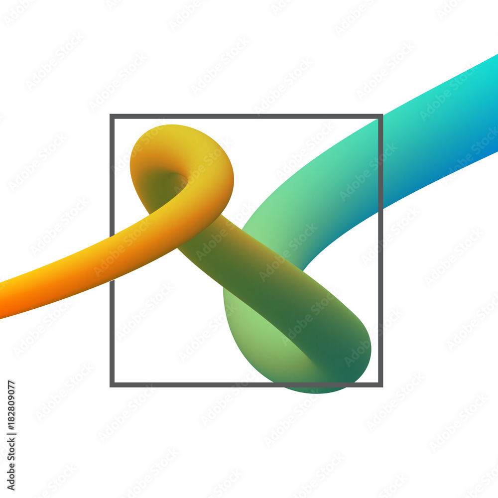 Poster abstract 3d orange to blue curve lines in grey frame on white background - vector illustration for a