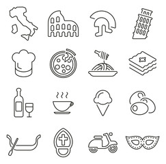 Italy Country & Culture Icons Thin Line Vector Illustration Set