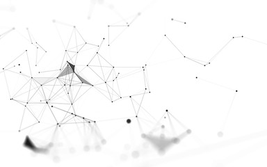 3D Abstract Polygonal White Background with Low Poly Connecting Dots and Lines - Connection Structure - Futuristic HUD Background