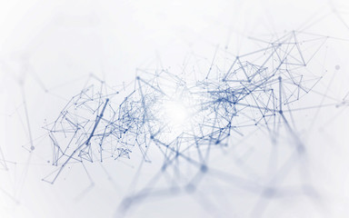 3D Abstract Polygonal White Background with Low Poly Connecting Dots and Lines - Connection Structure - Futuristic HUD Background