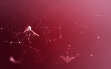 3D Abstract Polygonal Red Background with Low Poly Connecting Dots and Lines - Connection Structure - Futuristic HUD Background