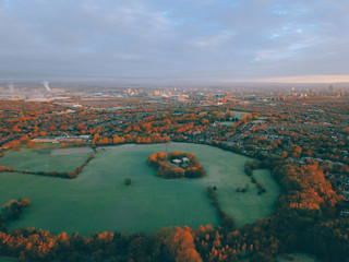 aerial drone view of countryside 