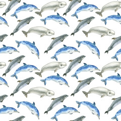 Watercolor whales pattern