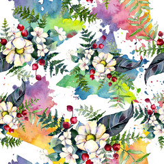 Bouquet flower pattern in a watercolor style. Full name of the plant: bouquet. Aquarelle wild flower for background, texture, wrapper pattern, frame or border.