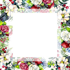Bouquet flower frame in a watercolor style. Full name of the plant: bouquet. Aquarelle wild flower for background, texture, wrapper pattern, frame or border.