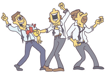 Group of man partying, funny vector cartoon isolated on white background