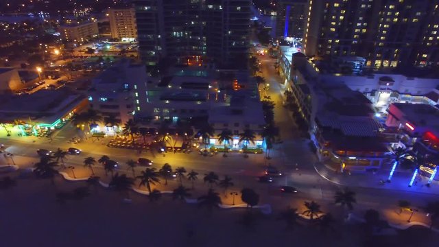 Fort Lauderdale Beach at night, aerial view