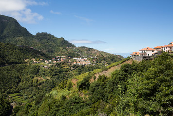 Fototapeta na wymiar Village and Terrace cultivation in the surroundings of Sao Vicente. North coast of Madeira Island, Portugal