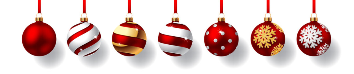 Christmas balls with red ribbon