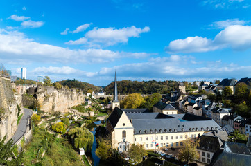 Fototapeta na wymiar Sky above the St John's Church in Luxembourg City, Luxembourg