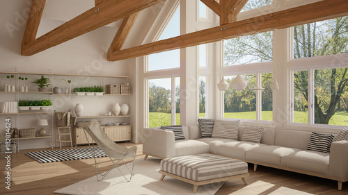 Living Room Of Luxury Eco House Parquet Floor And Wooden