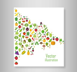 Book heart vegetables fruits, vegetables, organic. Flat vector illustration.