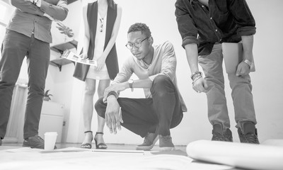 Co-workers brainstorming together