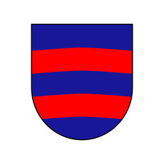 Blue shield with red stripes. Symbol of Croatian Dubrovnik. Abstract concept. Vector illustration on white background.