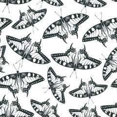 Machaon butterfly. Hand drawn vector seamless pattern.