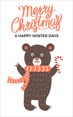 Merry Christmas, Icon of Bear Vector Illustration