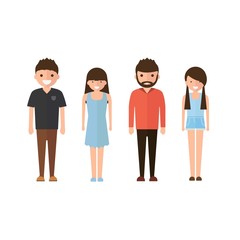 Obraz premium Set of style young people. in cartoon style Isolated on white background.