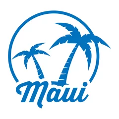 Fototapeten Icono plano Maui en isla azul en fondo blanco © teracreonte