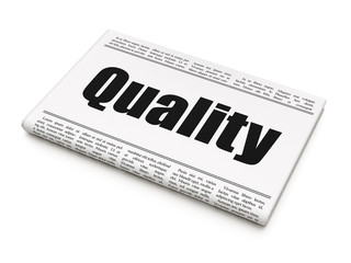 Advertising concept: newspaper headline Quality on White background, 3D rendering
