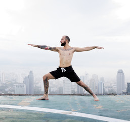Man Practice Yoga Rooftop Concept