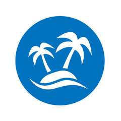 Fototapeta na wymiar Icono plano palmeras en isla en circulo azul