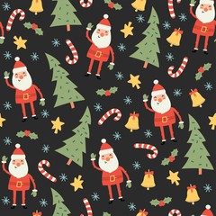 Christmas seamless pattern. Vector background with Santa Claus.