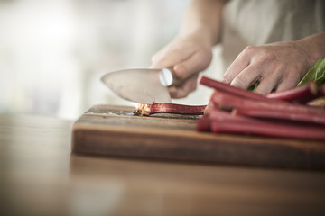 Fototapeta na wymiar preparing a rhubarbpie in a platter