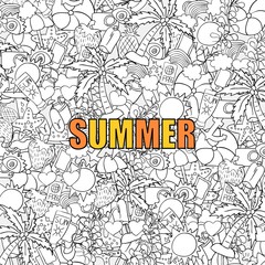 Summer beach hand drawn vector symbols and objects background, drawing by hand vector