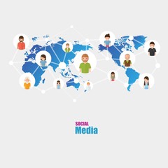 Family people media in cartoon style background.