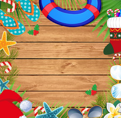 Christmas beach border with copy space.