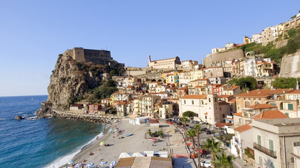 Aerial view of Scilla coastline in Calabria, Italy