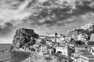 Aerial view of Scilla coastline in Calabria, Italy