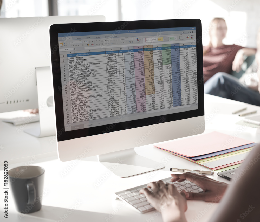 Poster computer screen is showing business data assessment
