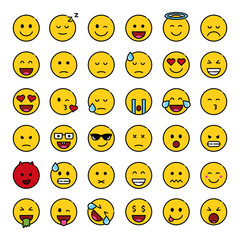 Fototapeta premium Set of cute smiley emoticons, flat design, vector illustration
